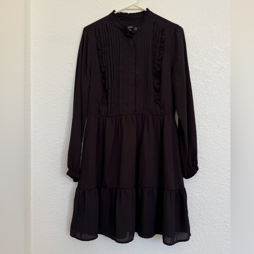 J. Crew Mercantile Black Ruffle Pintuck Long Sleeve Dress; Size 6